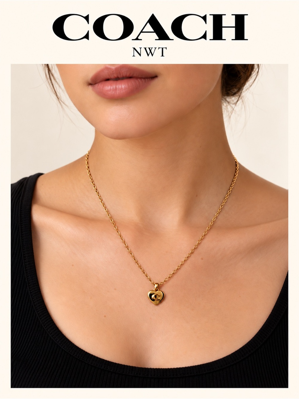 COACH NWT Heart C Pendant Necklace